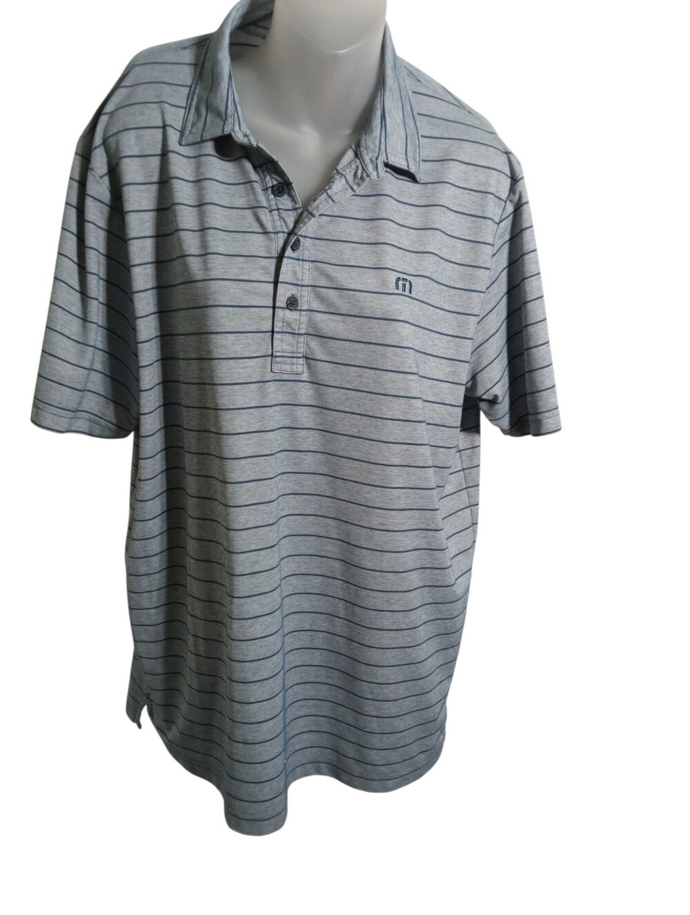 TravisMathew Mens Gray Striped Performance Golf Polo Shirt Embroidered Logo Sz L - Picture 2 of 7
